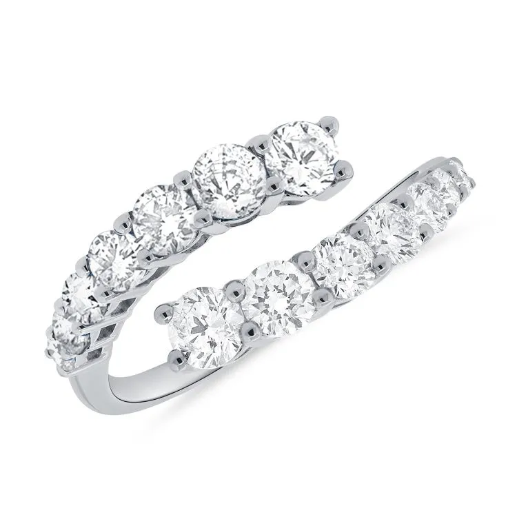 14k Gold 14 Round Graduated Diamonds Total Weight 1.25Cts By Pass Style  Ring, available in White, Rose and Yellow Gold