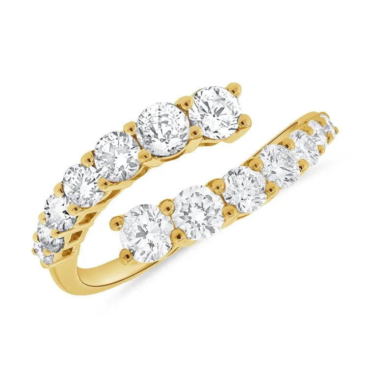 14k Gold 14 Round Graduated Diamonds Total Weight 1.25Cts By Pass Style  Ring, available in White, Rose and Yellow Gold