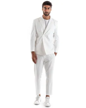 Abito Uomo Doppiopetto Vestito Viscosa Completo Giacca Pantaloni Bianco Sportivo Elegante Cerimonia GIOSAL-OU2175A