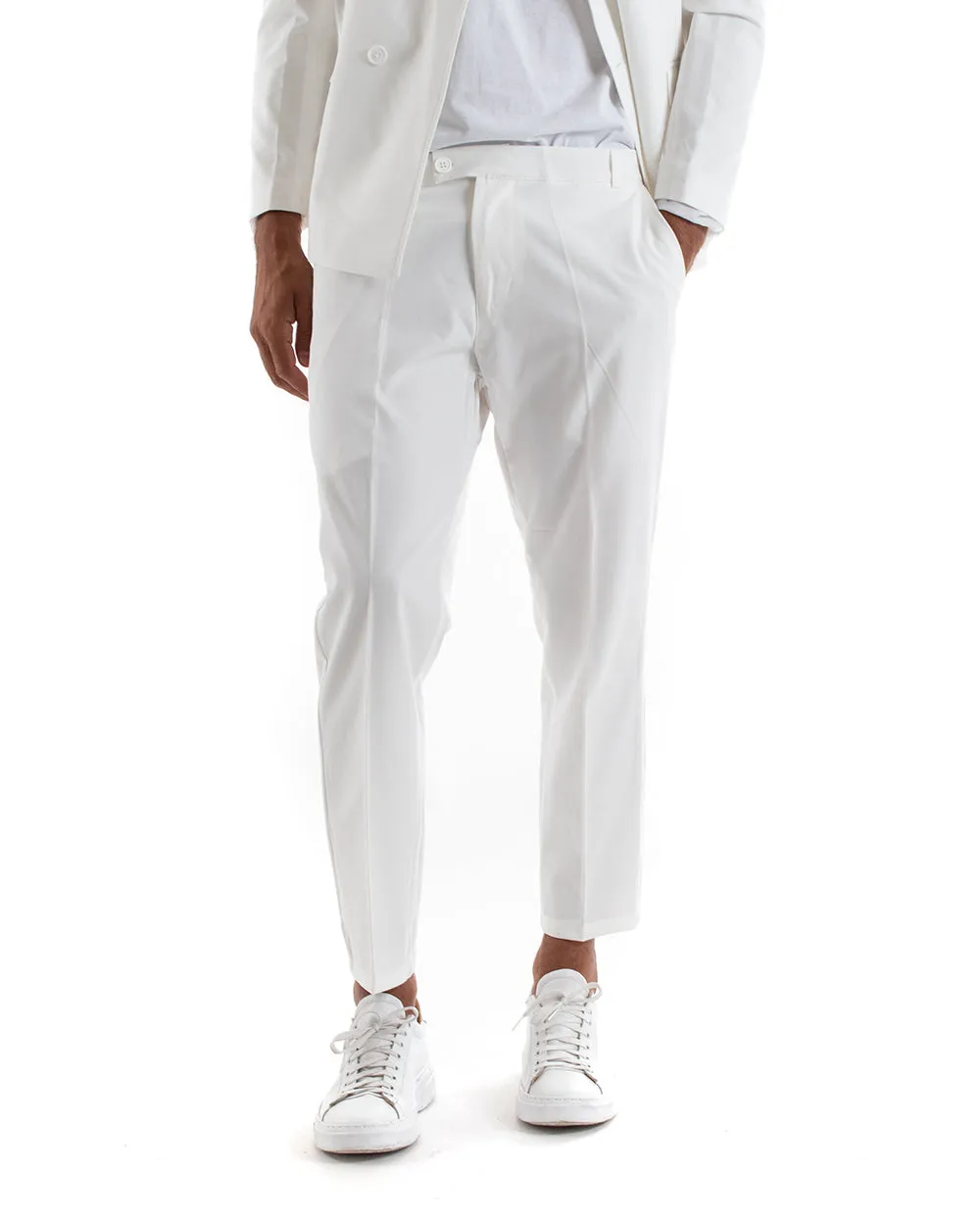 Abito Uomo Doppiopetto Vestito Viscosa Completo Giacca Pantaloni Bianco Sportivo Elegante Cerimonia GIOSAL-OU2175A