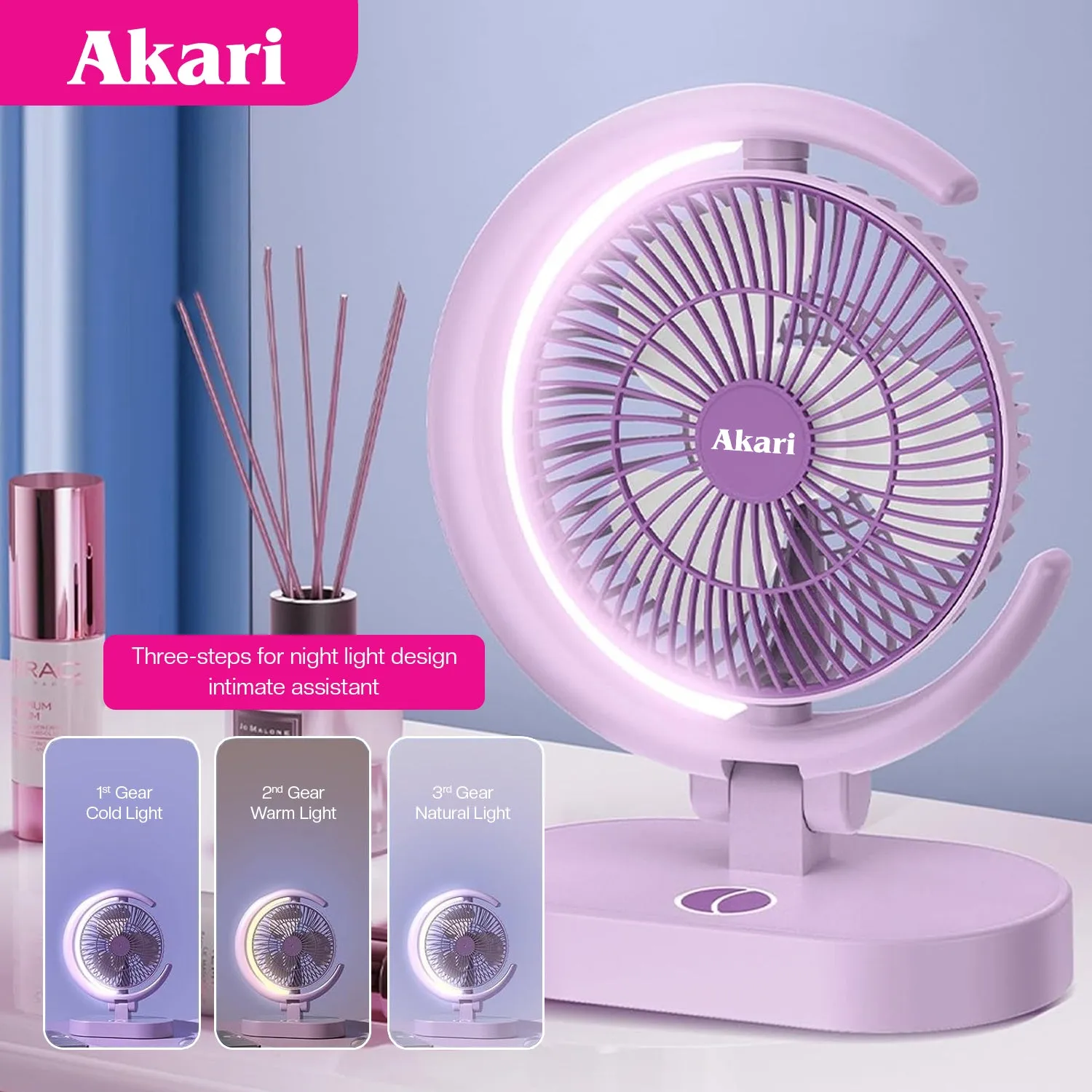 Akari B1T1 : Eclipse Fan with Tri-Color LED night Light ARF-E869(B1T1)