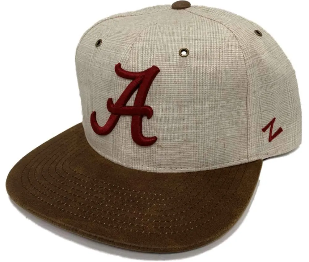 Alabama Crimson Tide Zephyr Ivory Linen & Brown Faux Leather Flat Bill Hat Cap