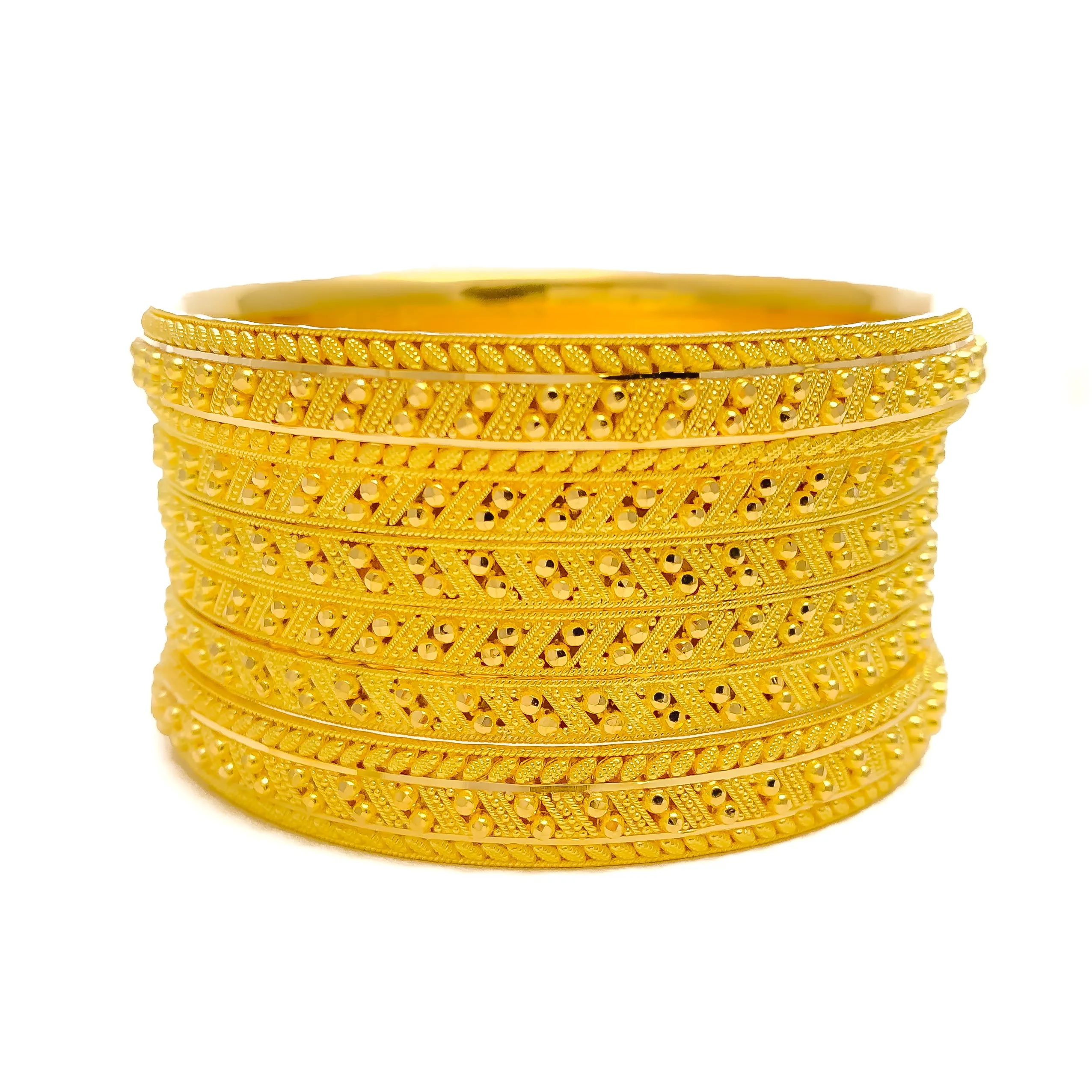 Alternating Upscale Zig-Zag 22k Gold Bangle Set