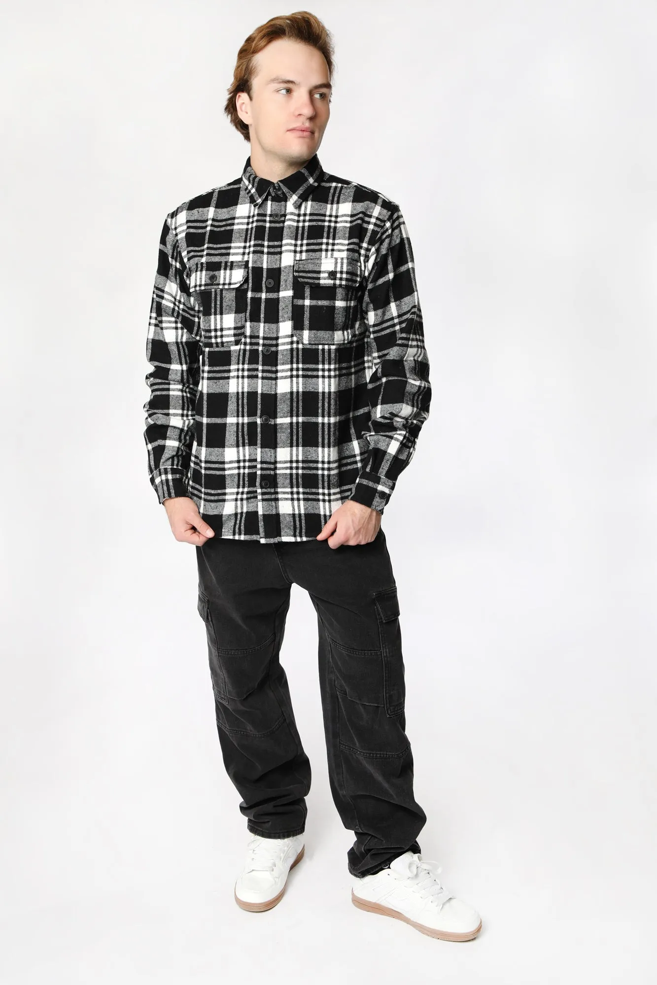 Amnesia Mens Flannel Plaid Button-Up