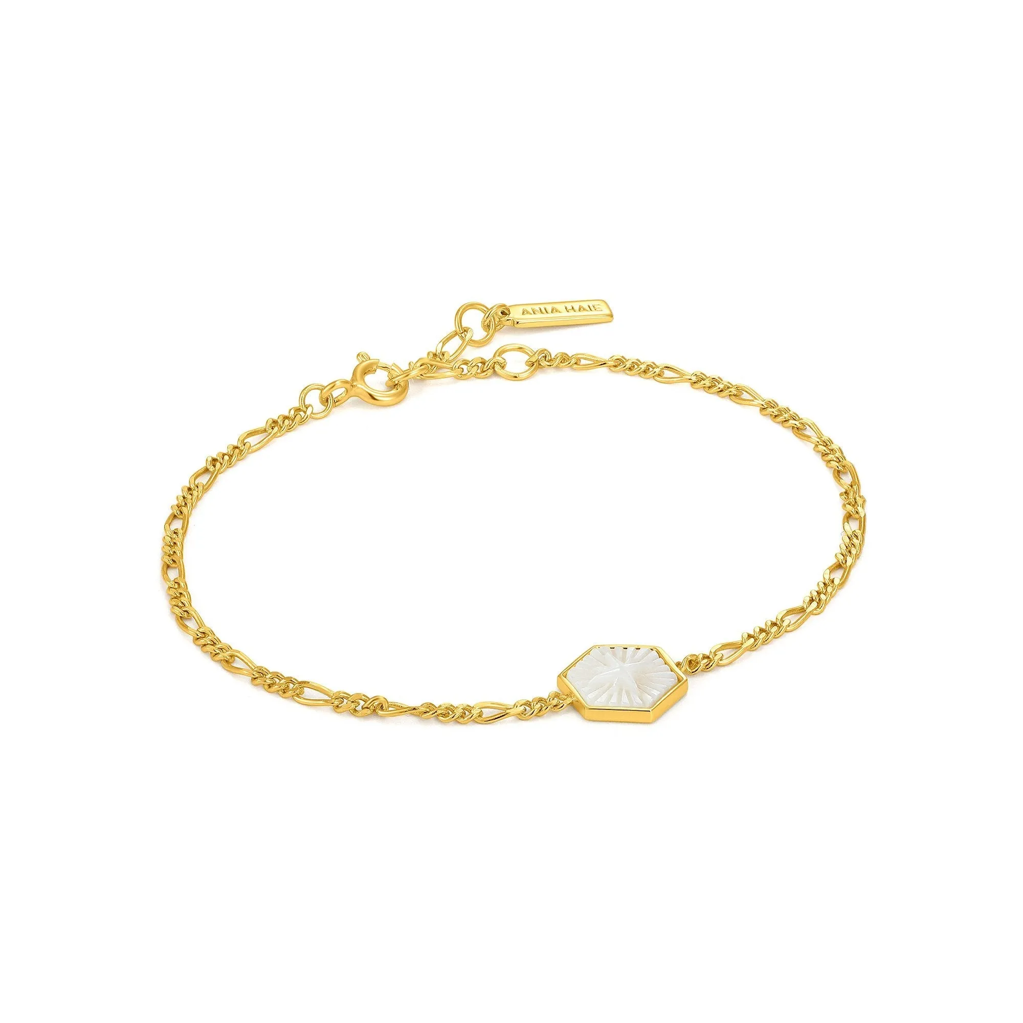 Ania Haie Compass Emblem Gold Figaro Chain Bracelet