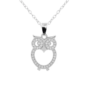 Ari Wisdom 18k White Gold Plated Owl Pendant Necklace with CZ Crystals