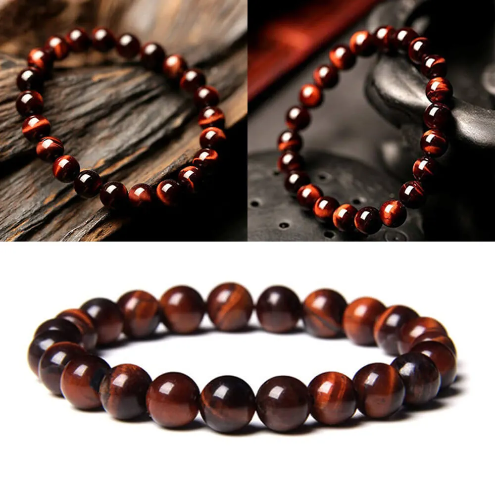 Certified Red Tiger Eye 8mm Natural Stone Bracelet