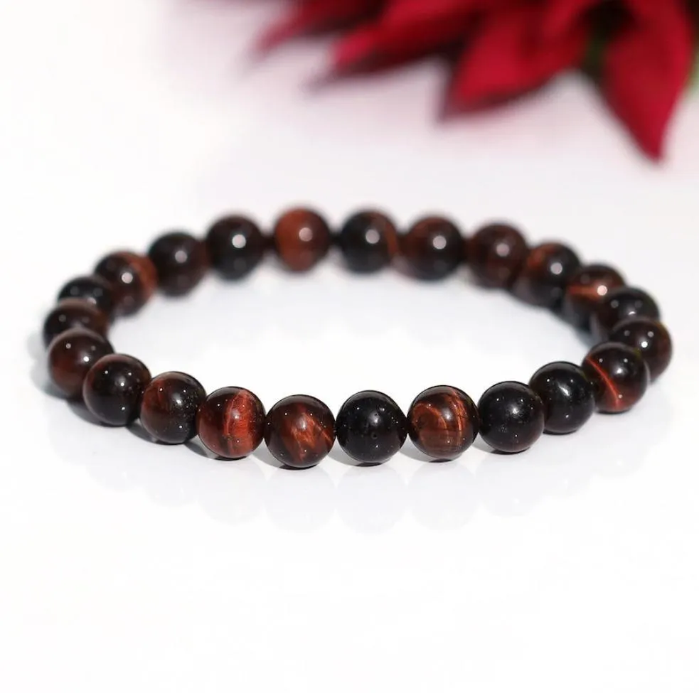 Certified Red Tiger Eye 8mm Natural Stone Bracelet