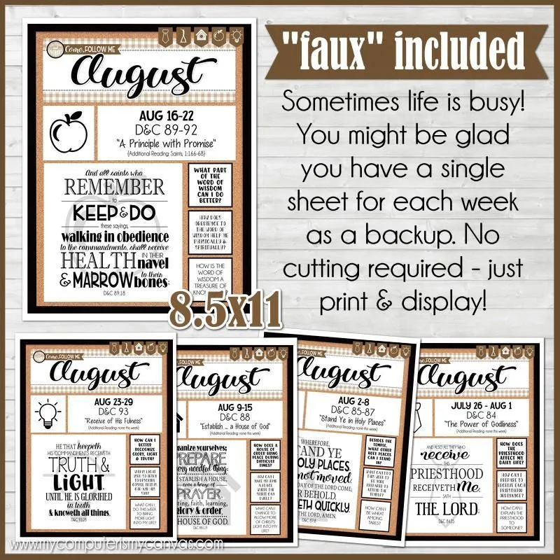 CFM D&C Family Bulletin Board Kit   FAUX Sheets {AUG 2021; neutrals} PRINTABLE