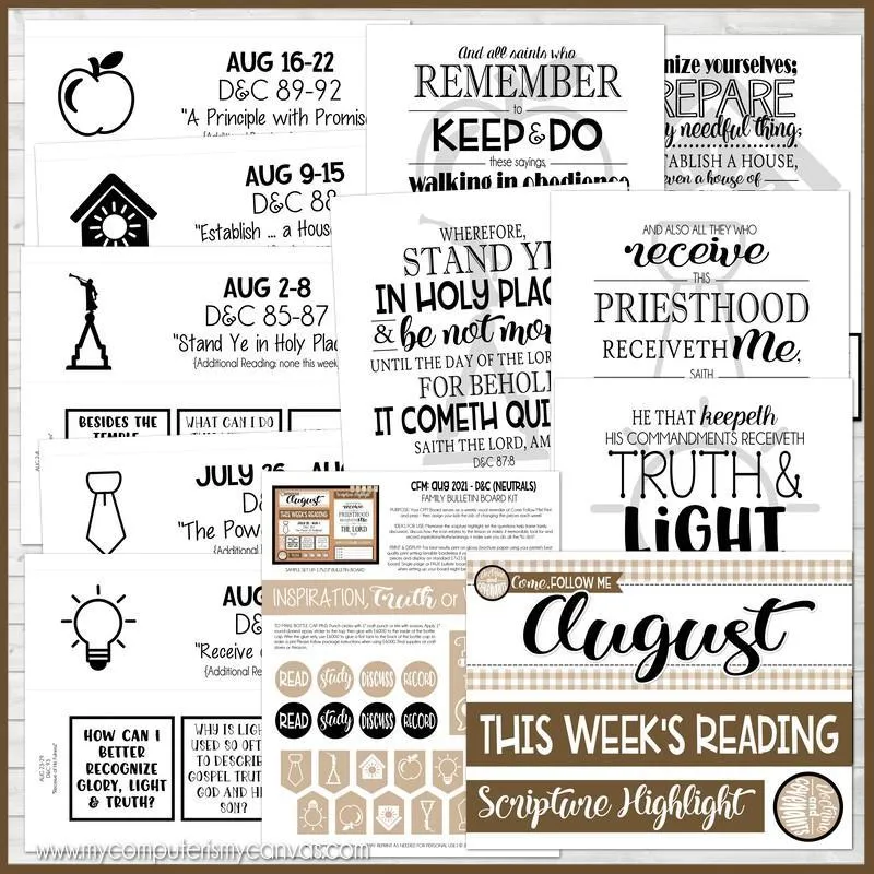 CFM D&C Family Bulletin Board Kit   FAUX Sheets {AUG 2021; neutrals} PRINTABLE