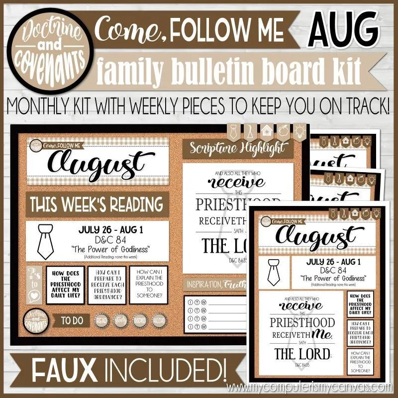 CFM D&C Family Bulletin Board Kit   FAUX Sheets {AUG 2021; neutrals} PRINTABLE