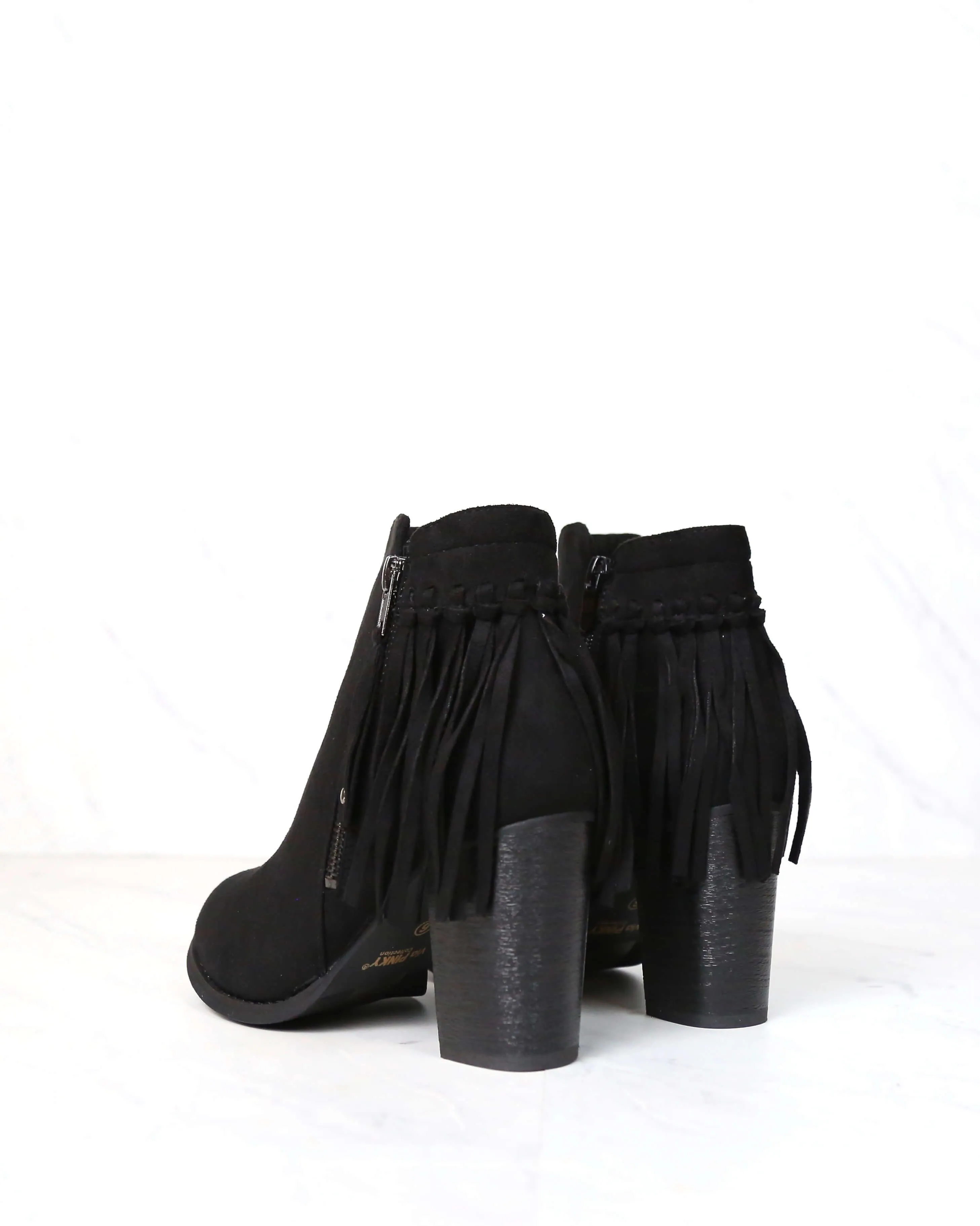 City Chic Fringe Vegan Suede Ankle Boots in Black