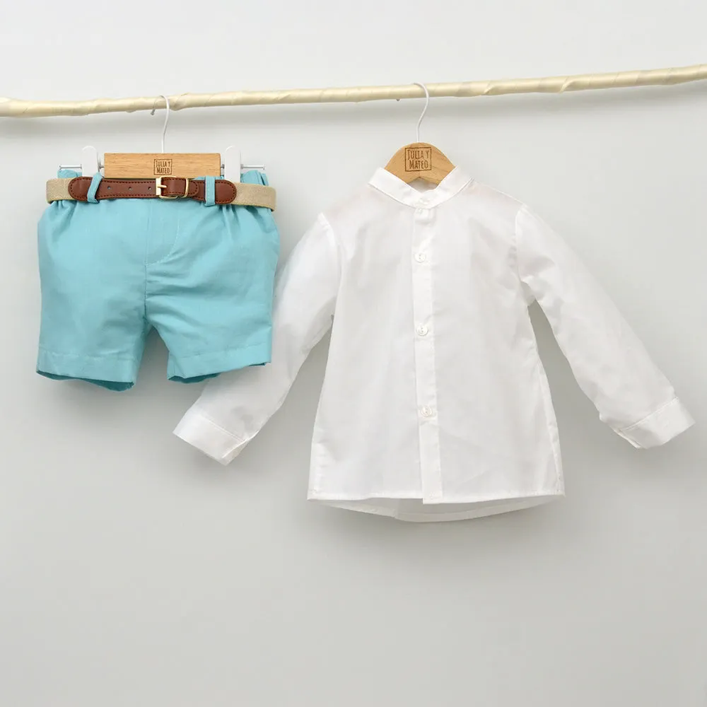 Conjunto bebé Corfú con pololo de lino y camisa cuello bebé