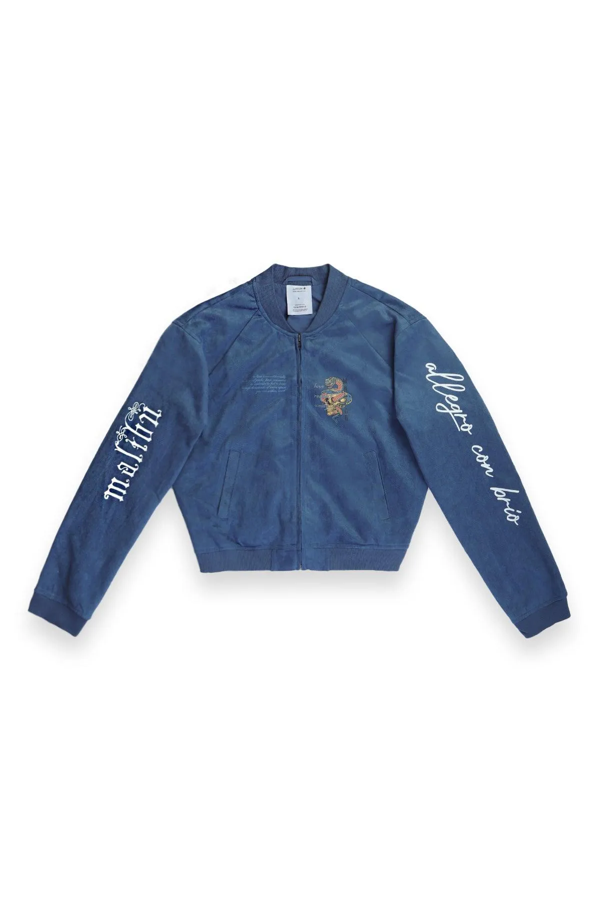 Cropped Suede Bomber Jacket - Navy