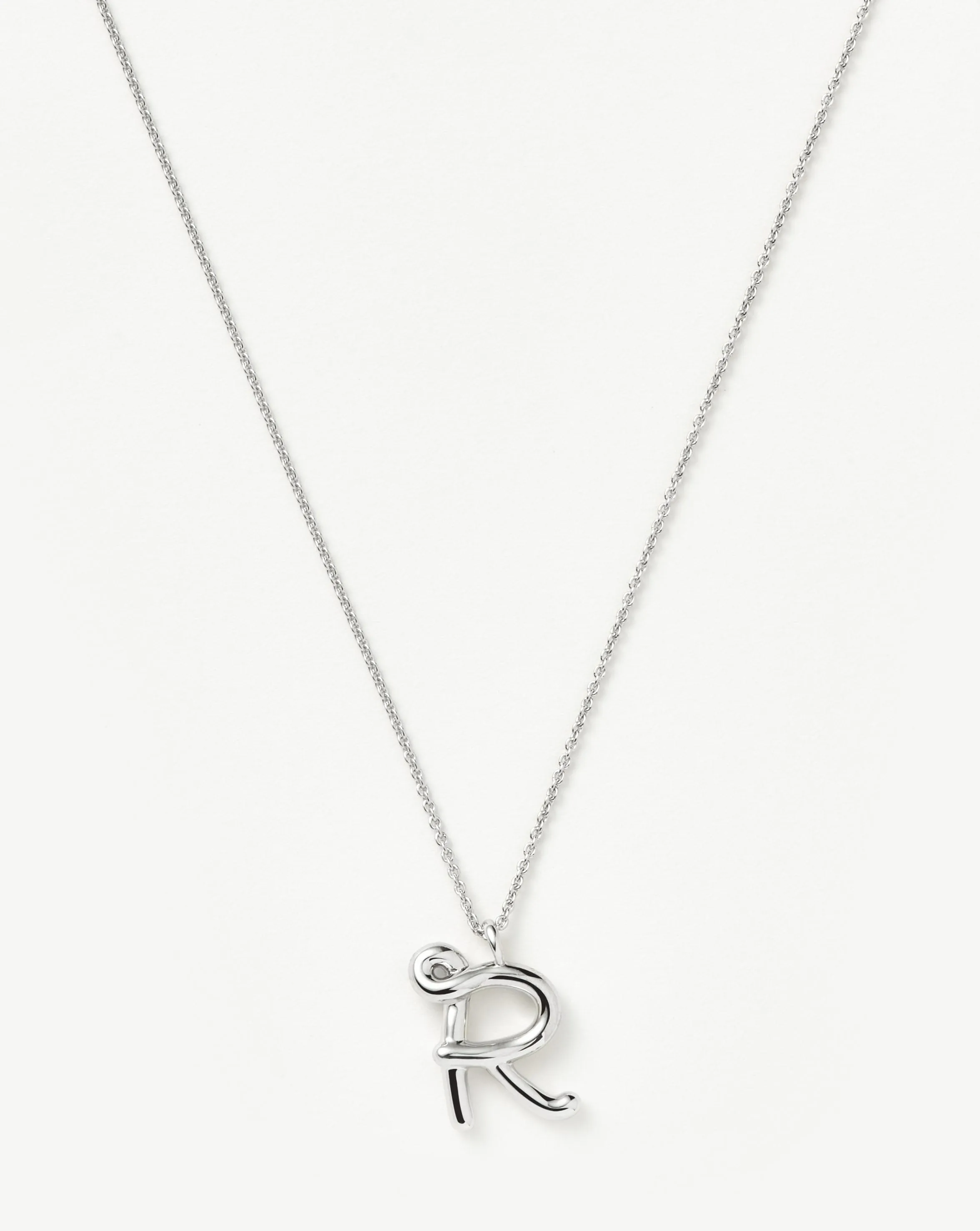 Curly Molten Initial Pendant Necklace - Initial R | Sterling Silver