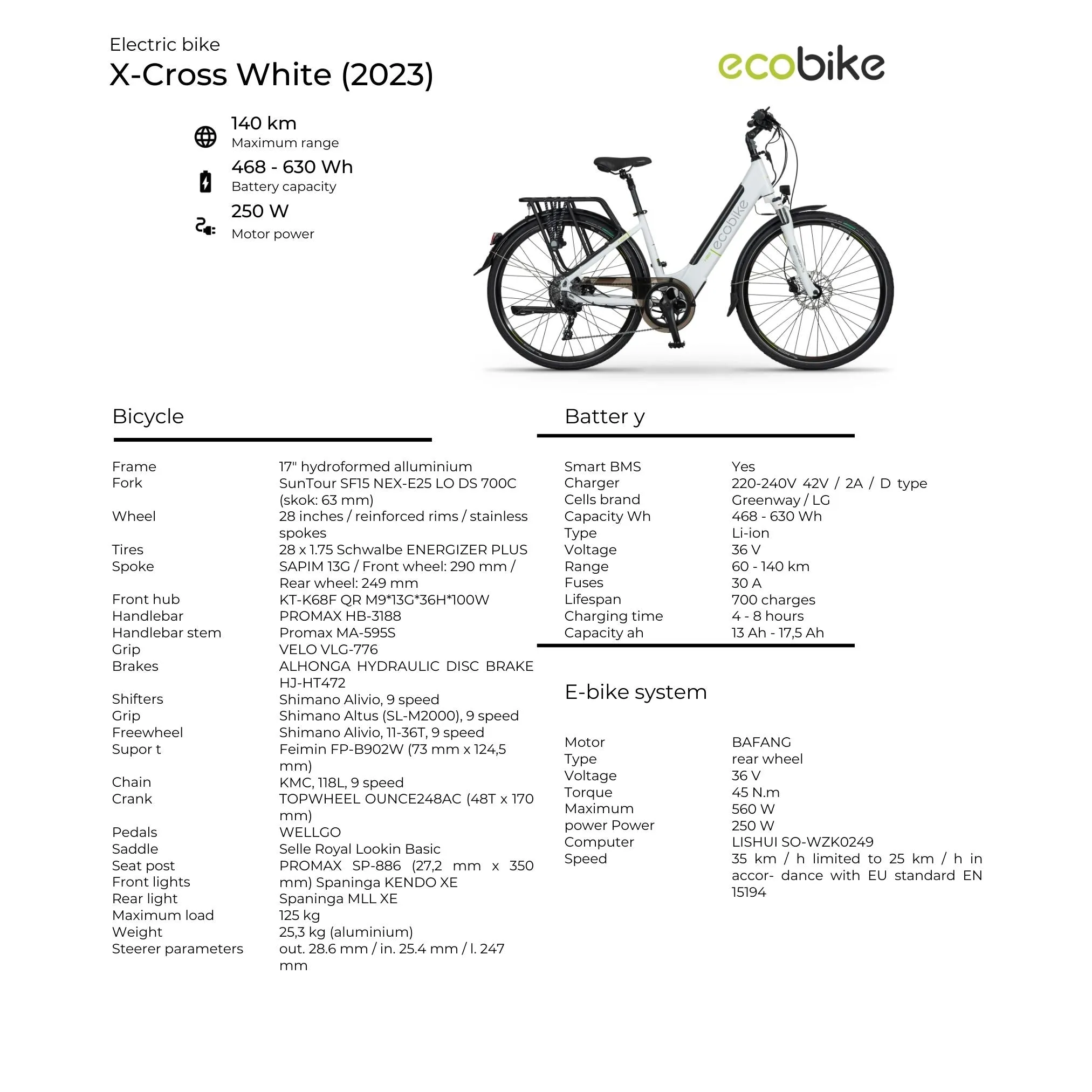 Električno kolo Ecobike X-Cross Trekking 14.5Ah/522Wh, White 17"