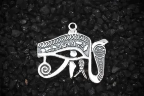 Eye of Ra God of the Sun with Cobra Ancient Egyptian Charm | 925 Sterling Silver, Oxidized or 18K Gold Plated | Jewelry Making Pendant