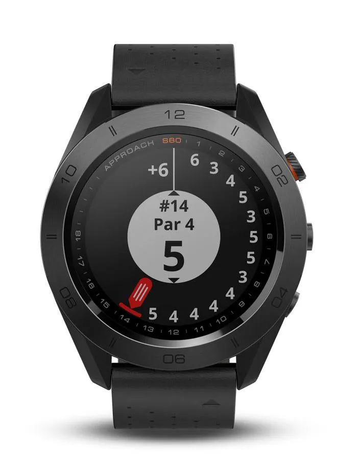 Garmin Approach S60 Premium Golf Watch - Black Ceremic - Black Leather Band