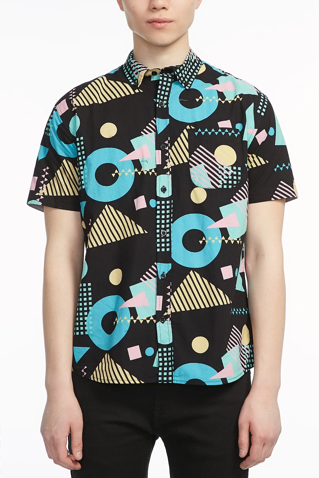 Guys Poplin Figure Print Button Up Shirt