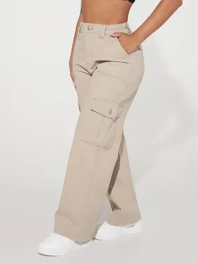 High Waist Flap Pocket Cargo Jeans