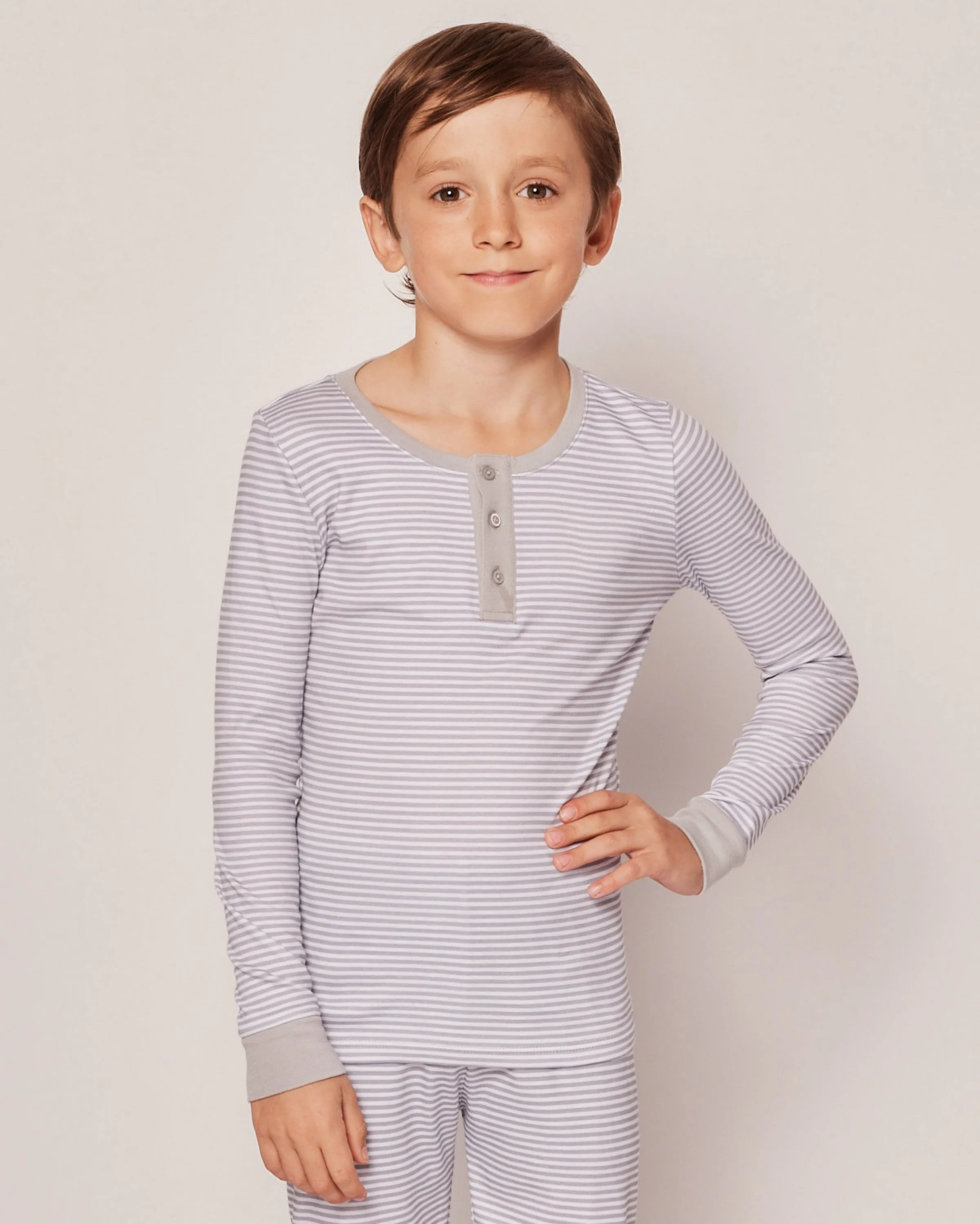 Kid's Pima Snug Fit Pajama Set | Grey Stripes