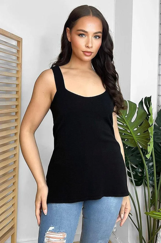 Knitted Wide Straps V-Neck Top