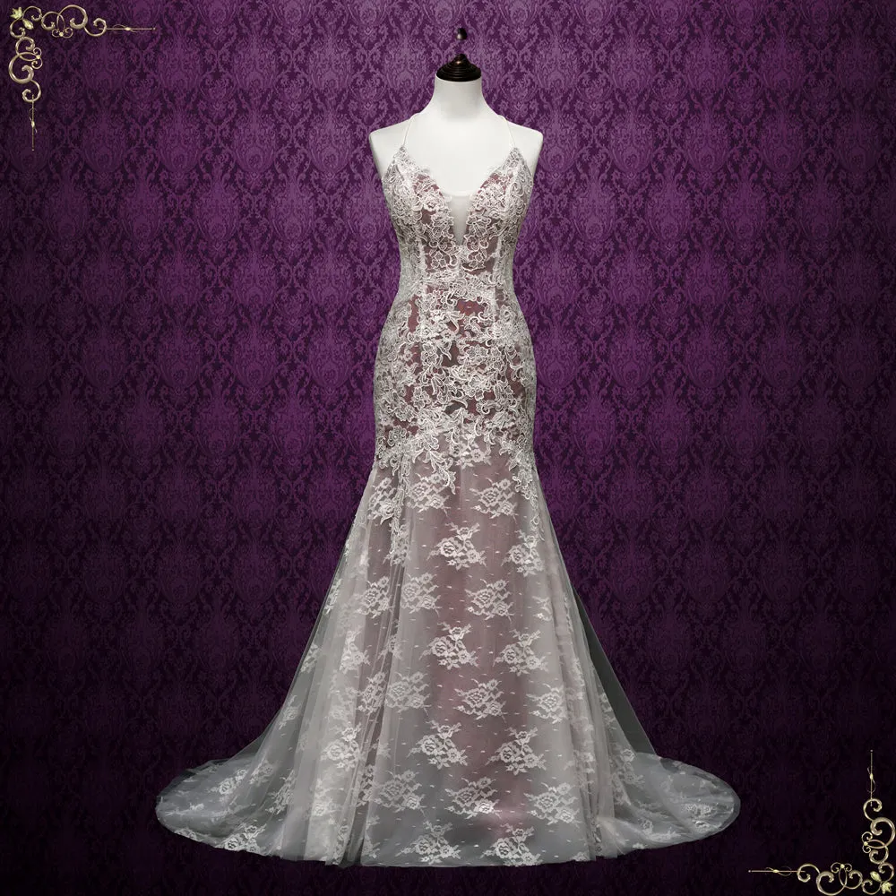 Mermaid Lace Wedding Dress with Burgundy Lining OAKWOOD