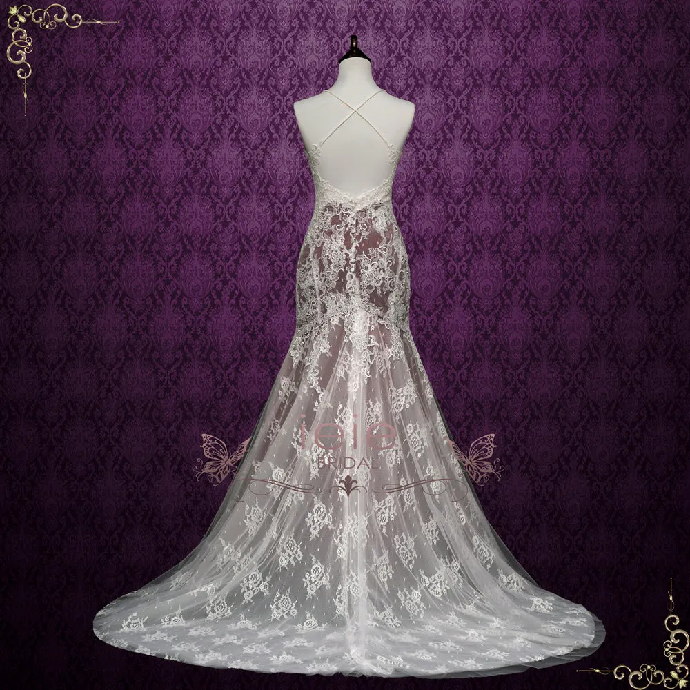 Mermaid Lace Wedding Dress with Burgundy Lining OAKWOOD