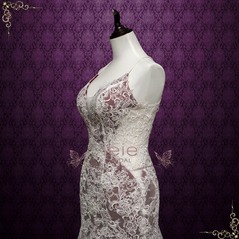 Mermaid Lace Wedding Dress with Burgundy Lining OAKWOOD