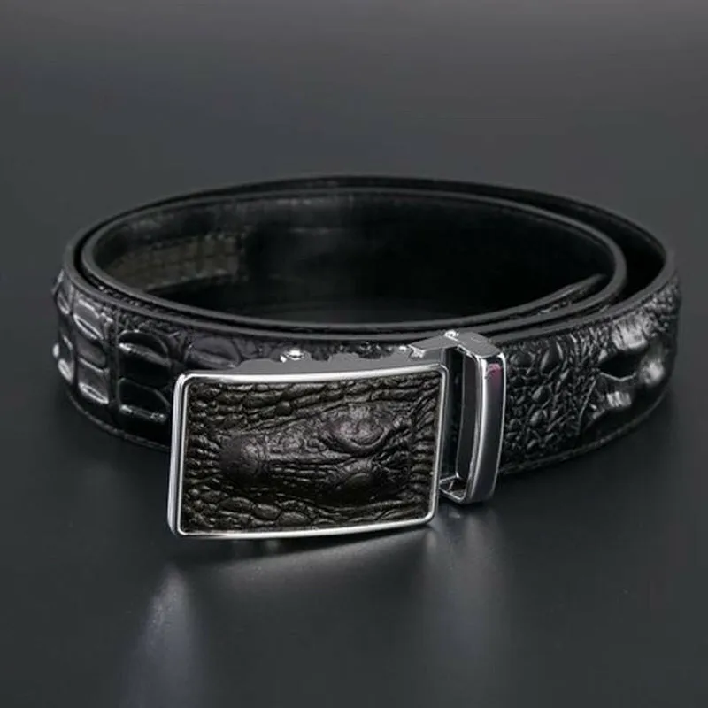 MROYALE™ Faux Alligator Skin Embossed Leather Ratchet Belt | Men's Crocodile Automatic Buckle