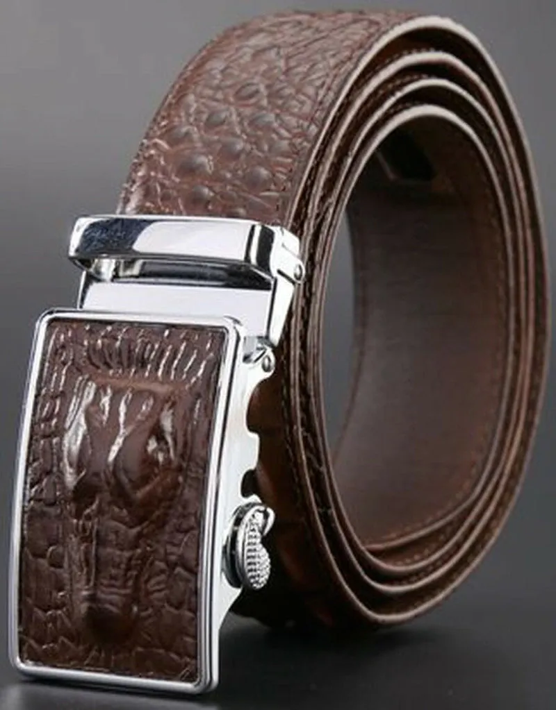 MROYALE™ Faux Alligator Skin Embossed Leather Ratchet Belt | Men's Crocodile Automatic Buckle