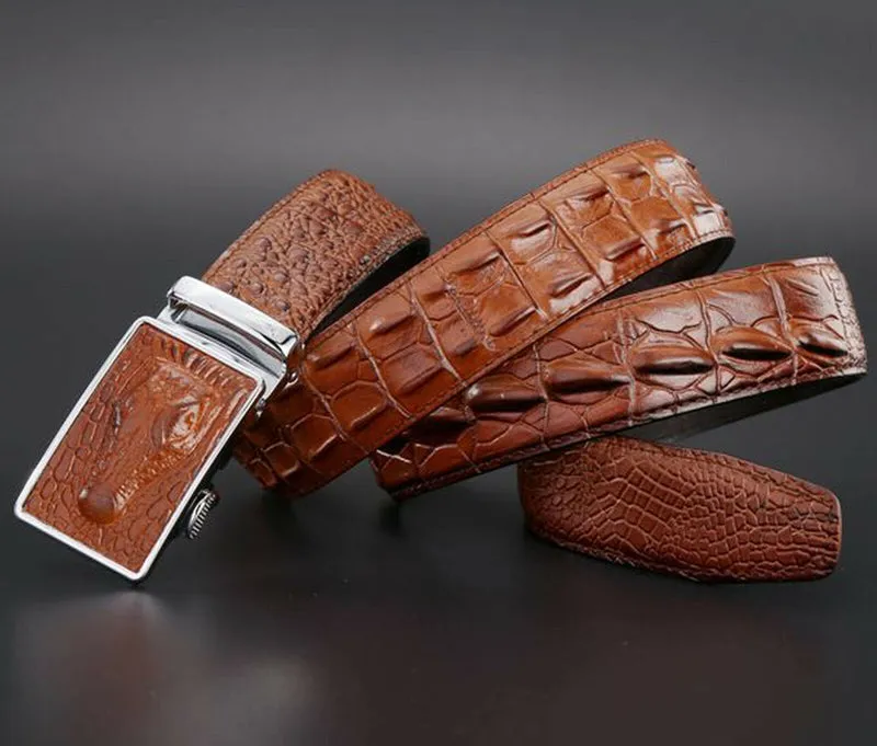 MROYALE™ Faux Alligator Skin Embossed Leather Ratchet Belt | Men's Crocodile Automatic Buckle