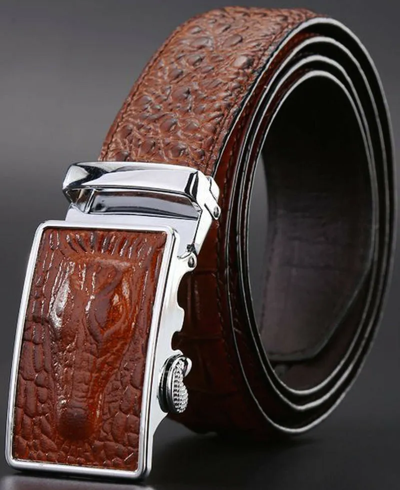 MROYALE™ Faux Alligator Skin Embossed Leather Ratchet Belt | Men's Crocodile Automatic Buckle