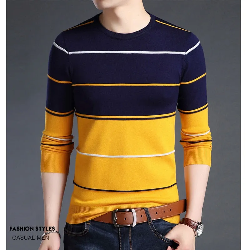 New Fashion Brand Sweater Men's Pullover Striped Slim Fit Jumpers Knitted Woolen Autumn Korean Style Casual Men Clothes