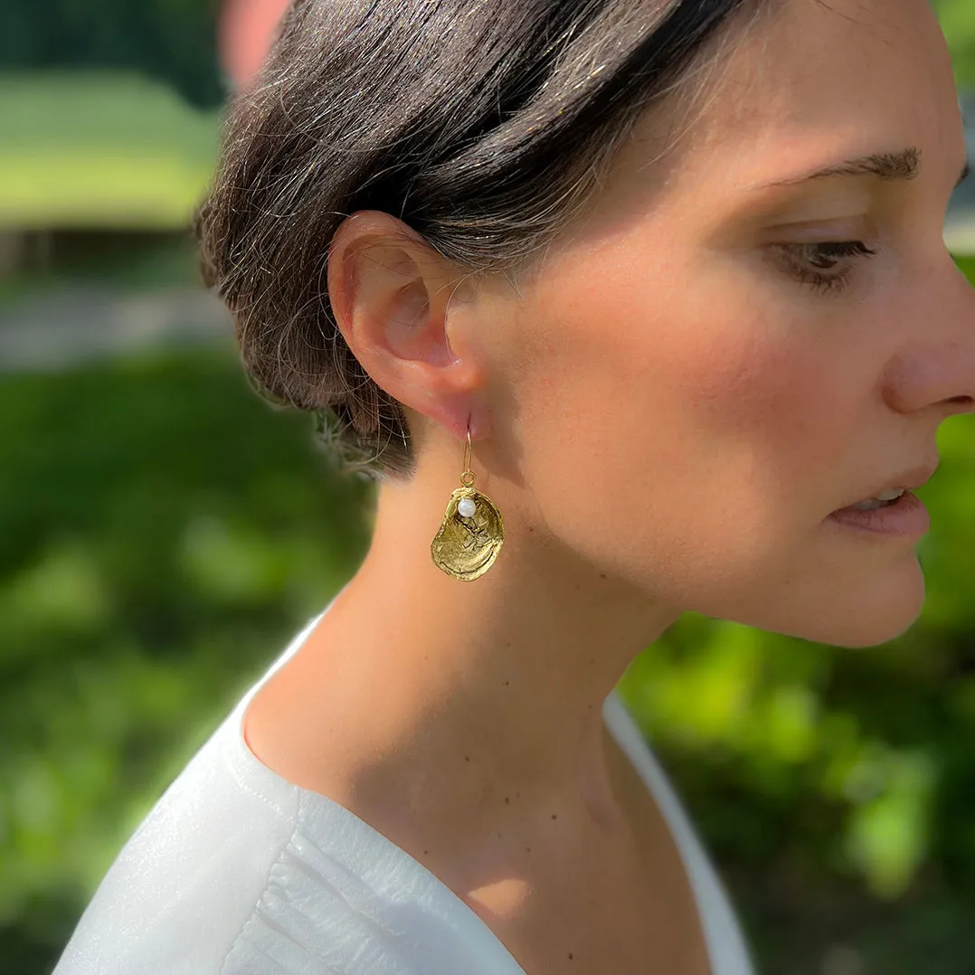 Oyster Shell with "Pearl" Earrings