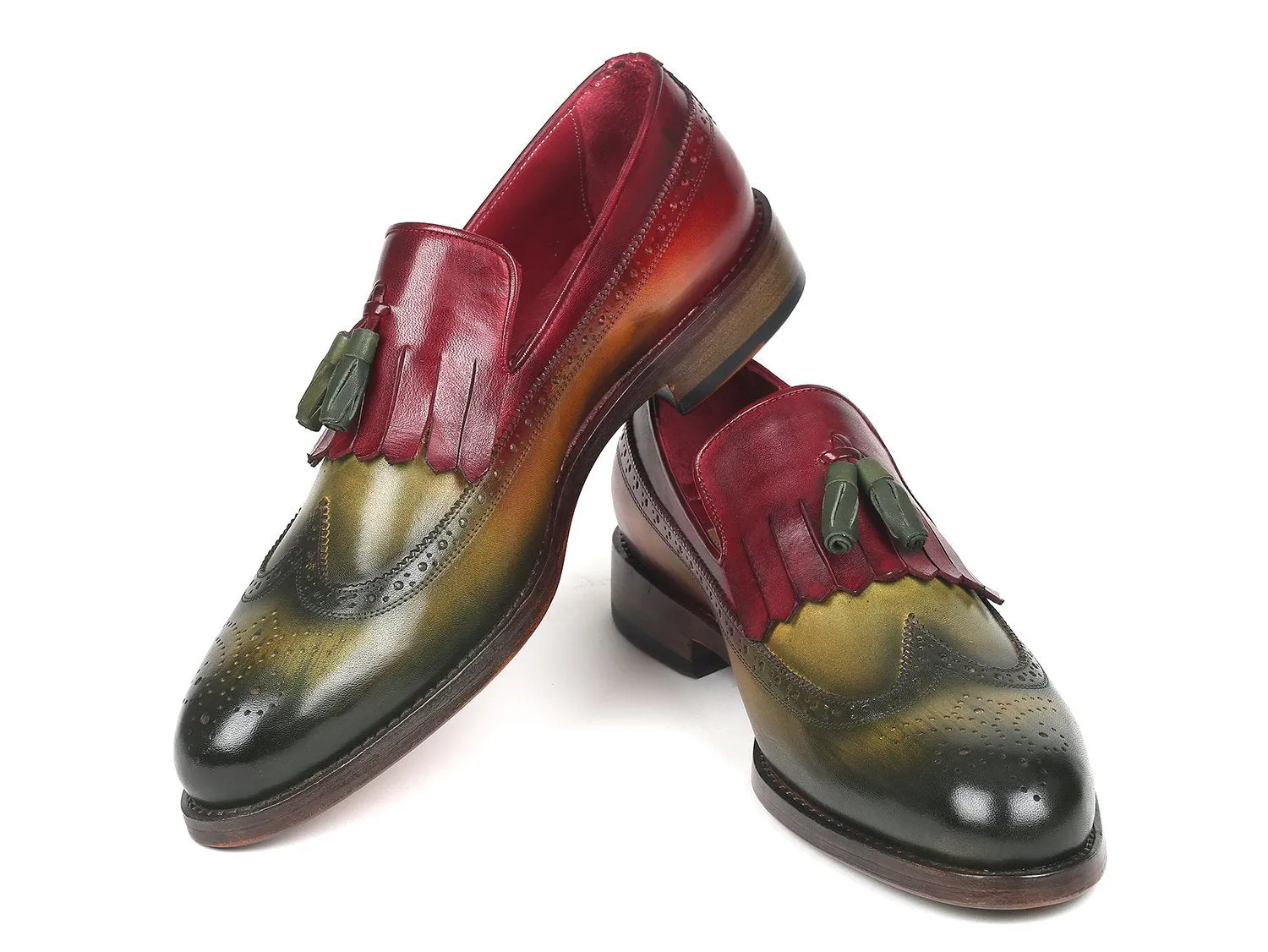 Paul Parkman Kiltie Tassel Loafer Green & Bordeaux (ID#KT39RD)