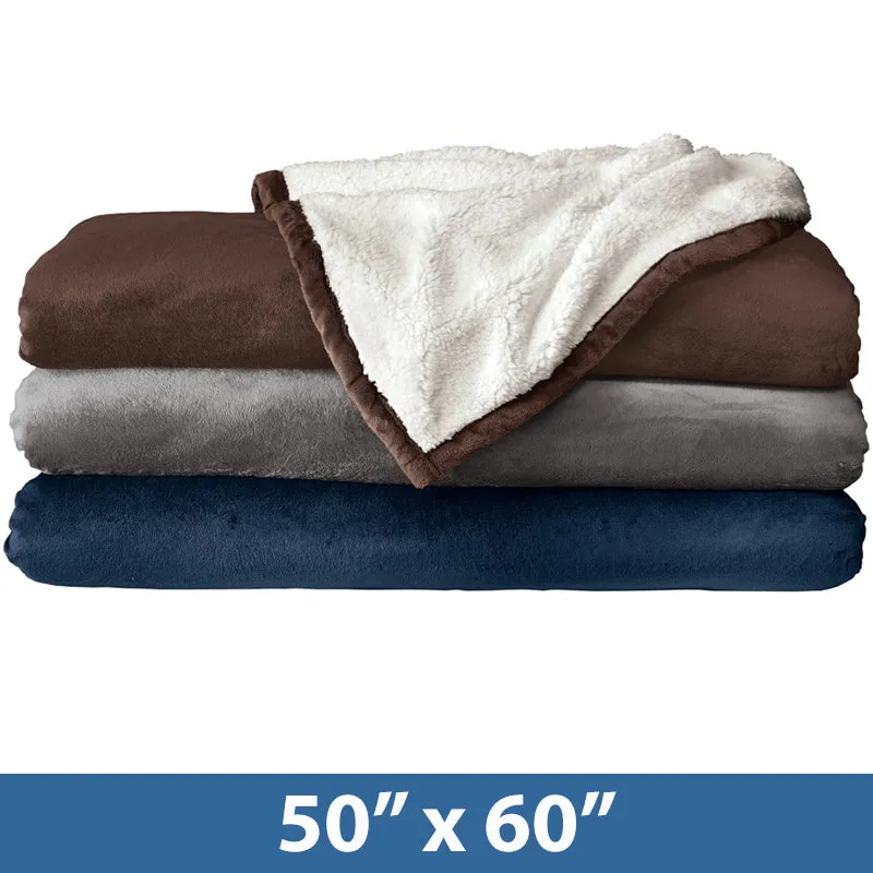 Personalized Sherpa Lined Blanket with Leatherette Patch | BP40