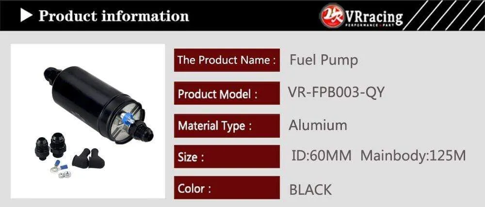 PQY 380LPH Inline External Fuel Pump 10AN Inlet Check Vavle 8AN Outlet Fittings E85 Compatible 044 Style Fuel Pump