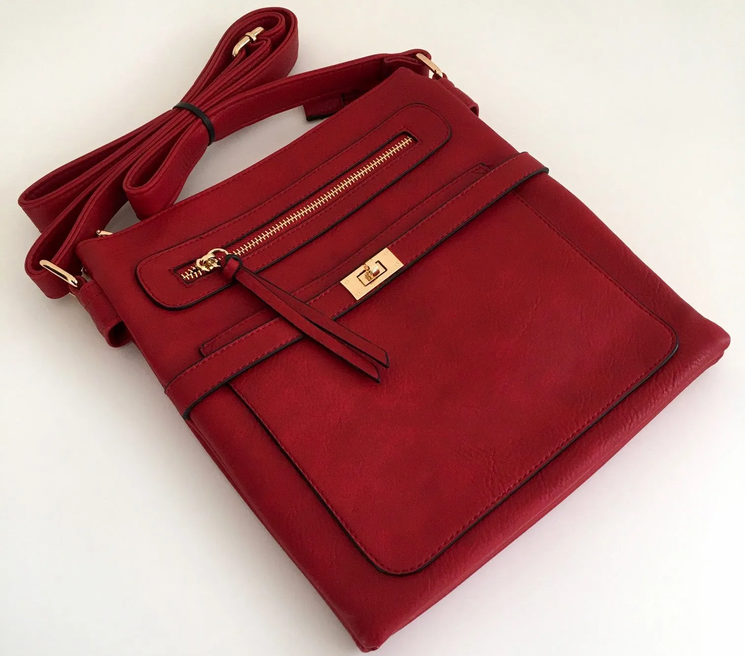 RED MULTI COMPARTMENT CROSS BODY SHOULDER BAG