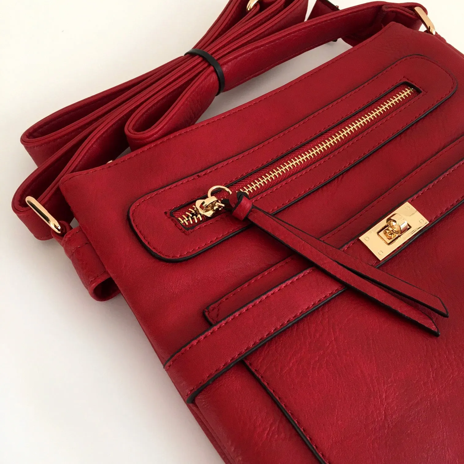 RED MULTI COMPARTMENT CROSS BODY SHOULDER BAG