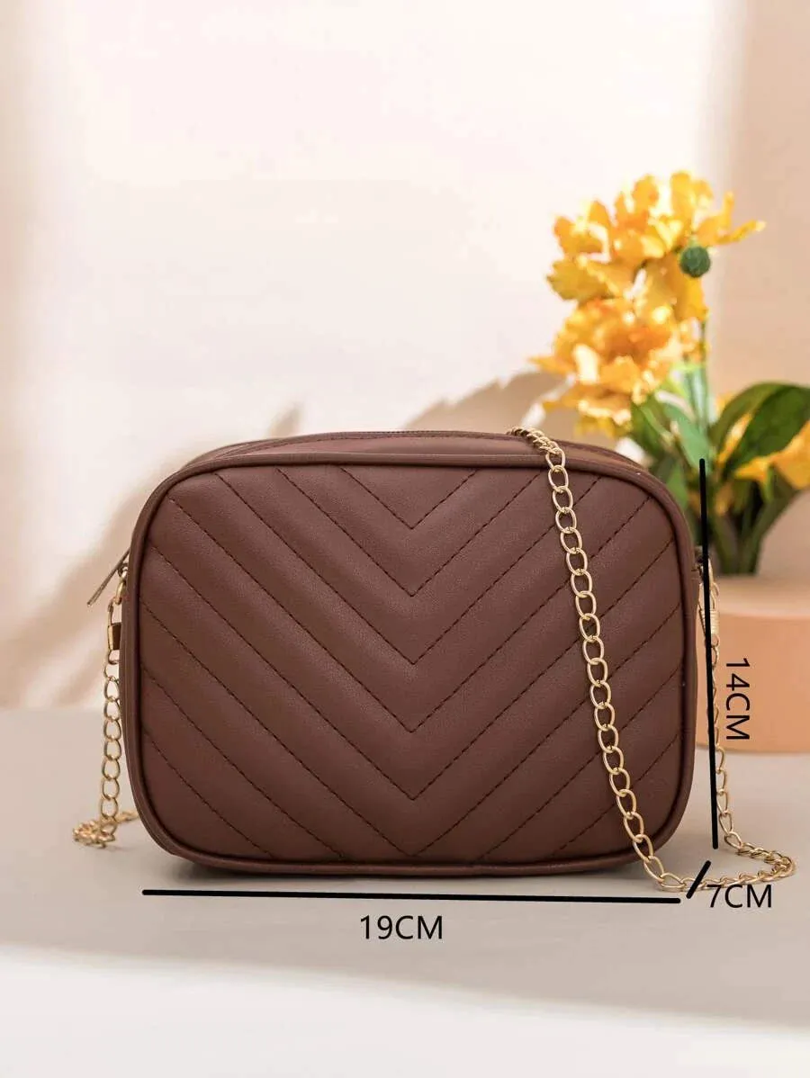 Shein Inspired - Chevron Crossbody Bag ~ Dark Brown