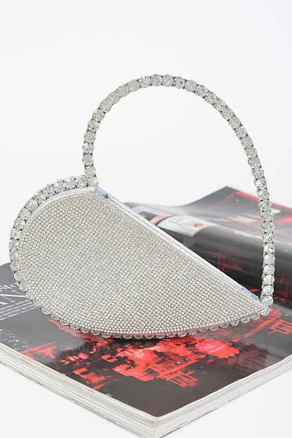 Silver Heart Shape Rhinestone Handle Clutch Bag- M H W ACCESSORIES