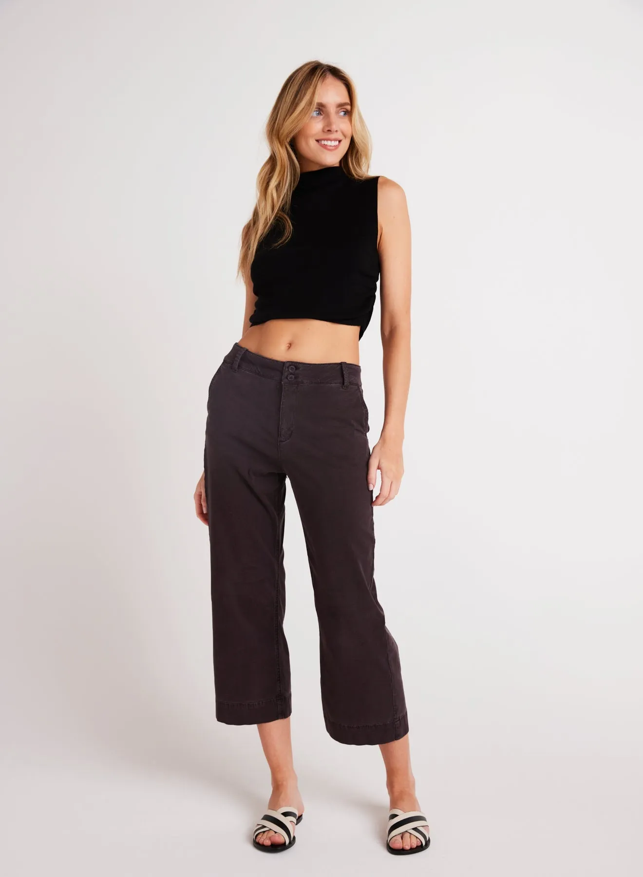 Sofia Wide Leg Crop - Black Smoke