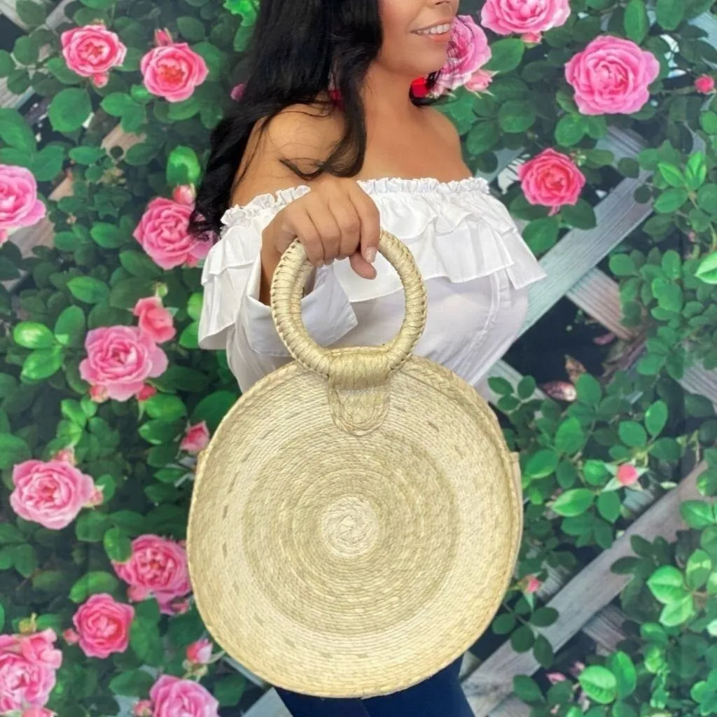 Straw Round Bag with circular Handle