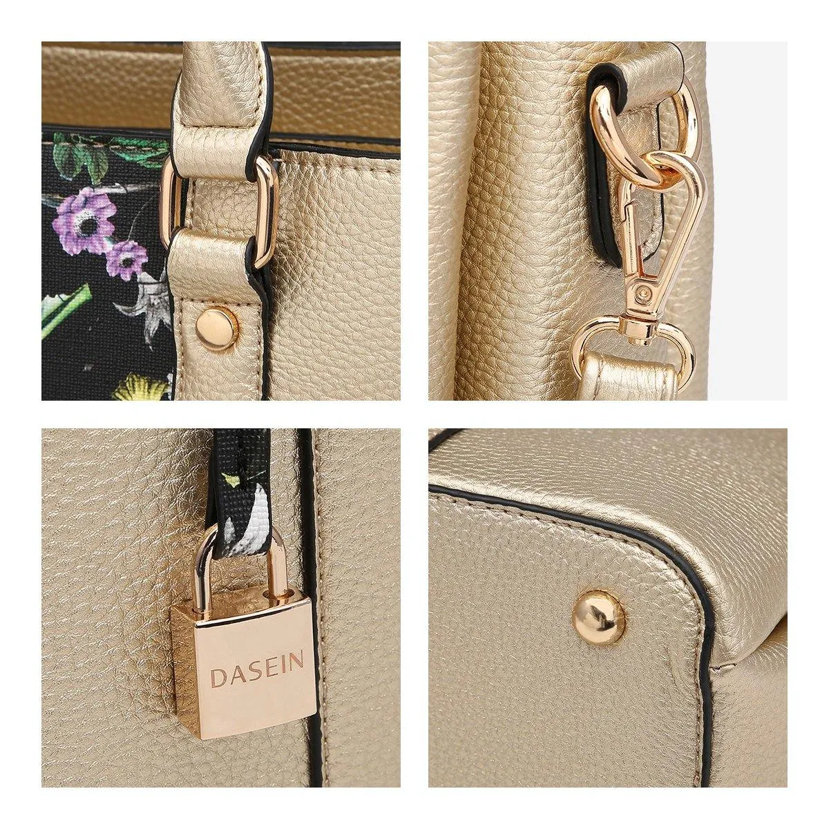 Two-Tone Padlock Satchel with Matching Wristlet