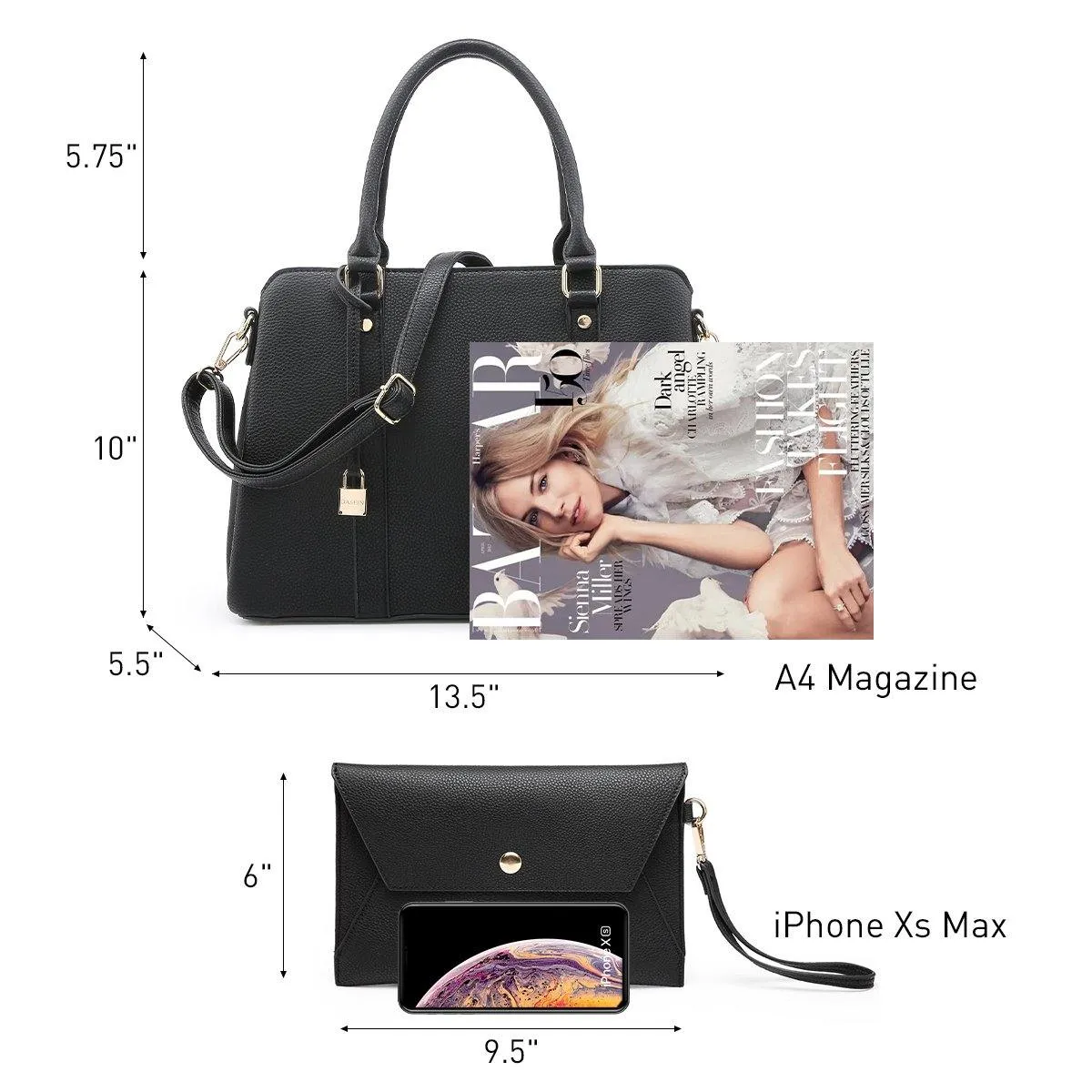 Two-Tone Padlock Satchel with Matching Wristlet