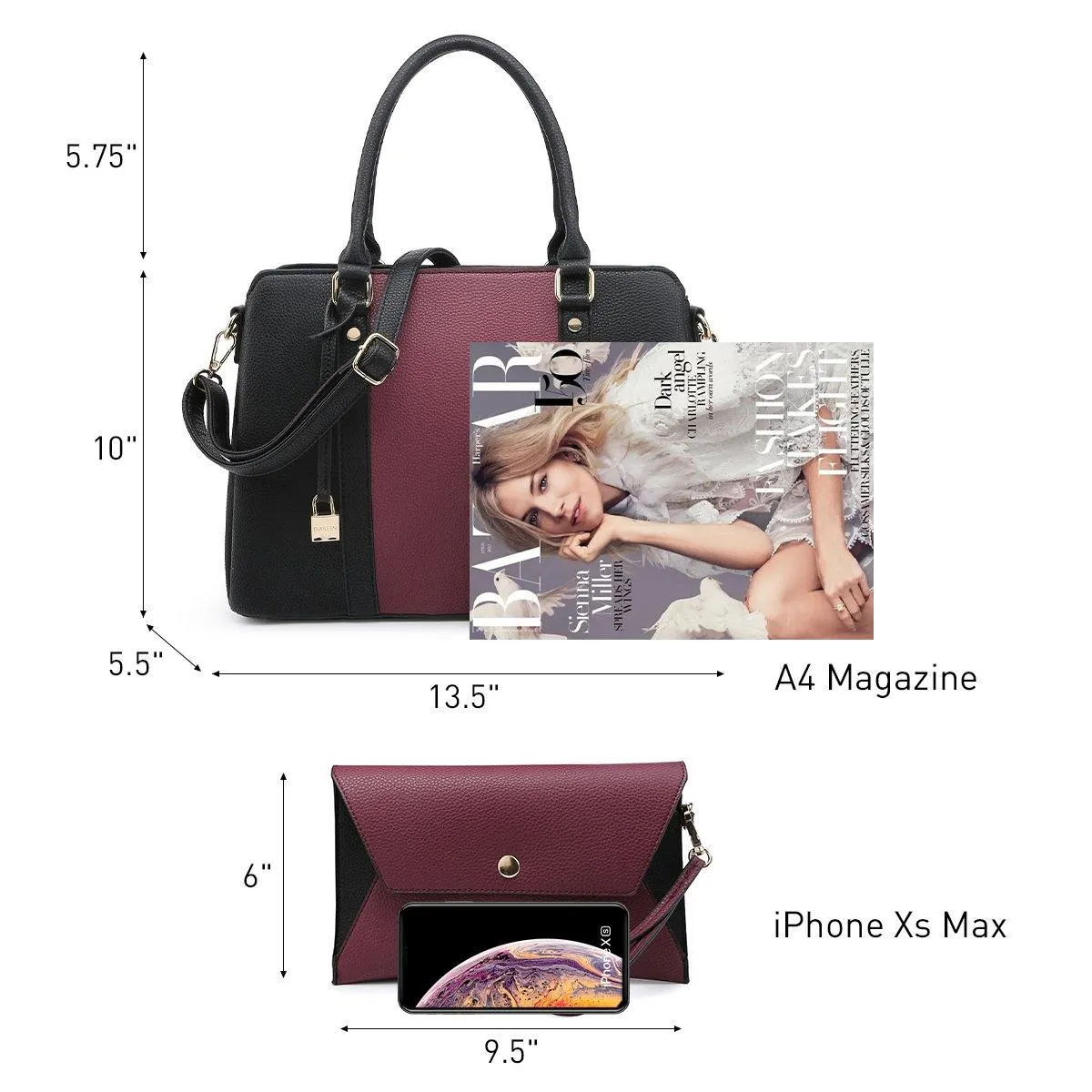 Two-Tone Padlock Satchel with Matching Wristlet