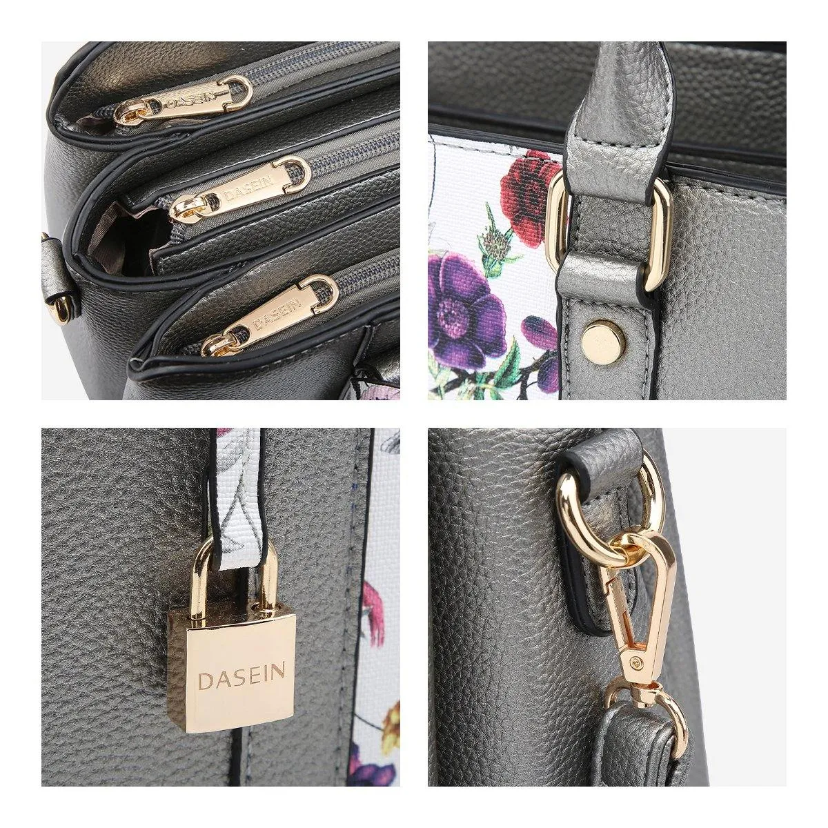 Two-Tone Padlock Satchel with Matching Wristlet