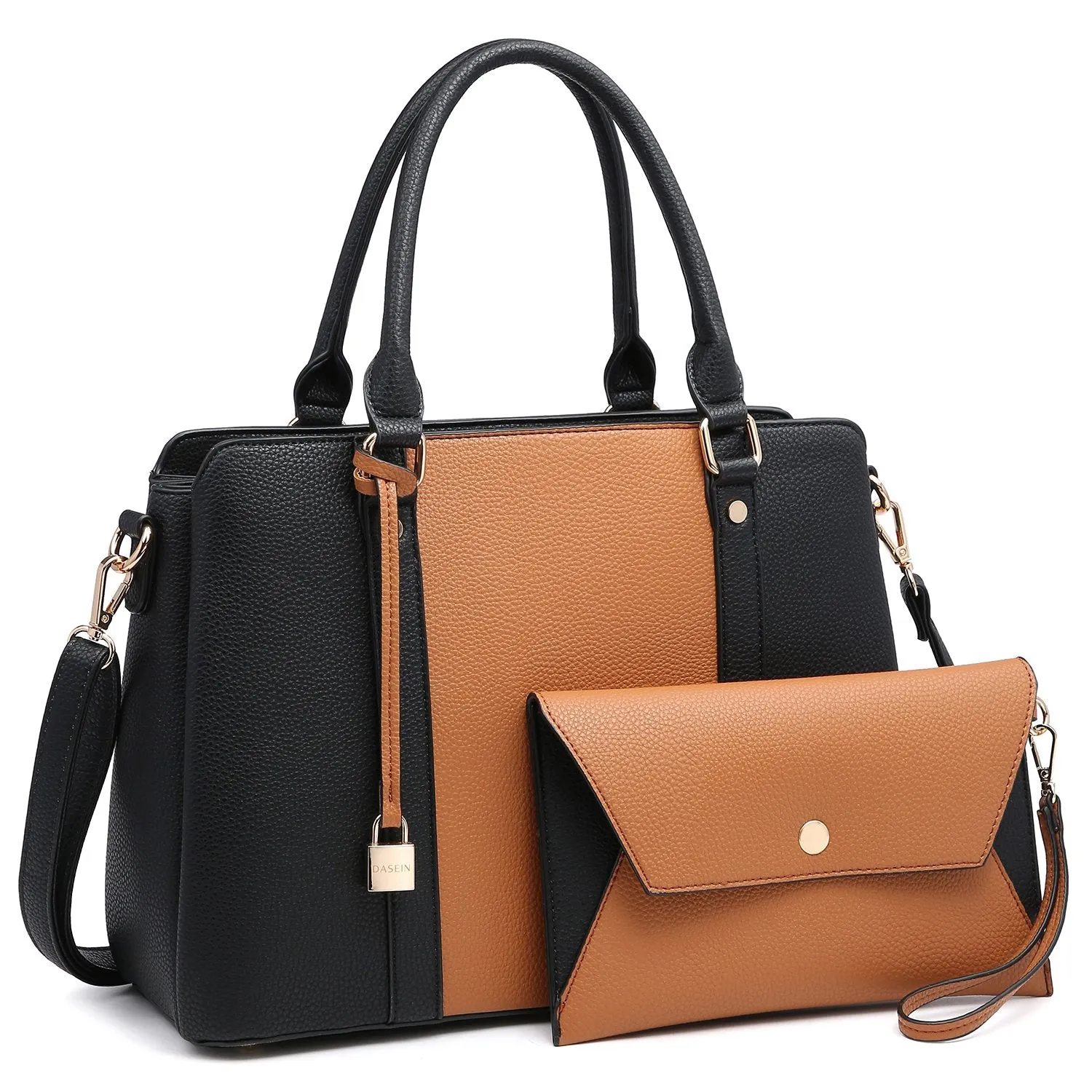 Two-Tone Padlock Satchel with Matching Wristlet