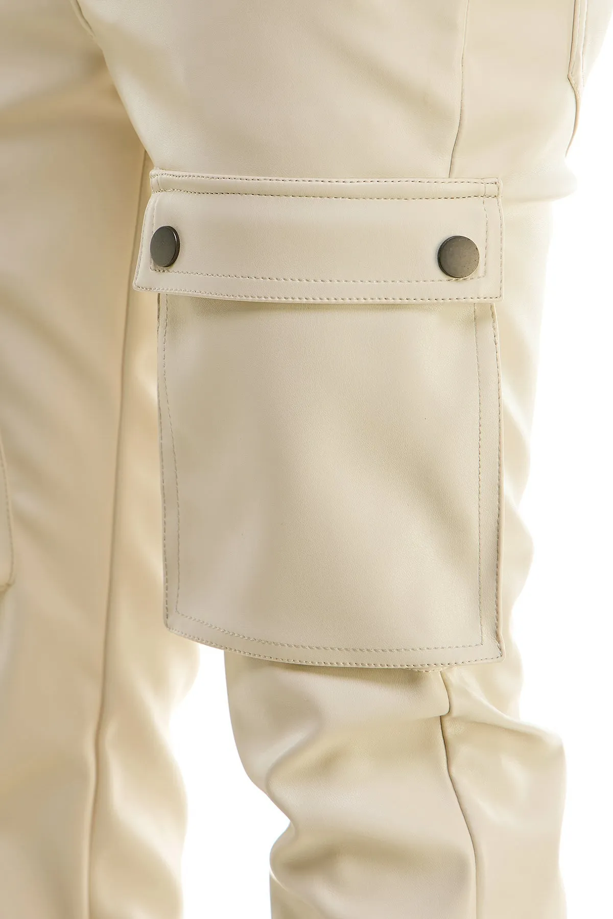 White Leather Stacked Men Pants Skinny  Flare Fits